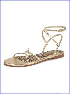 Snake Embossed Lace Up Flat Sandals Ankle Strap Round Toe PU
